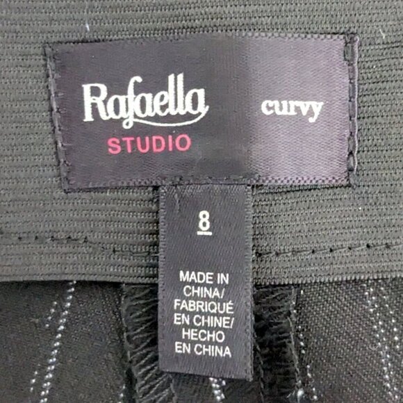 RAFAELLA Curvy, Black w White Pin Stripe Mid-Rise Front Zip Pants; Size 8 - Picture 3 of 4